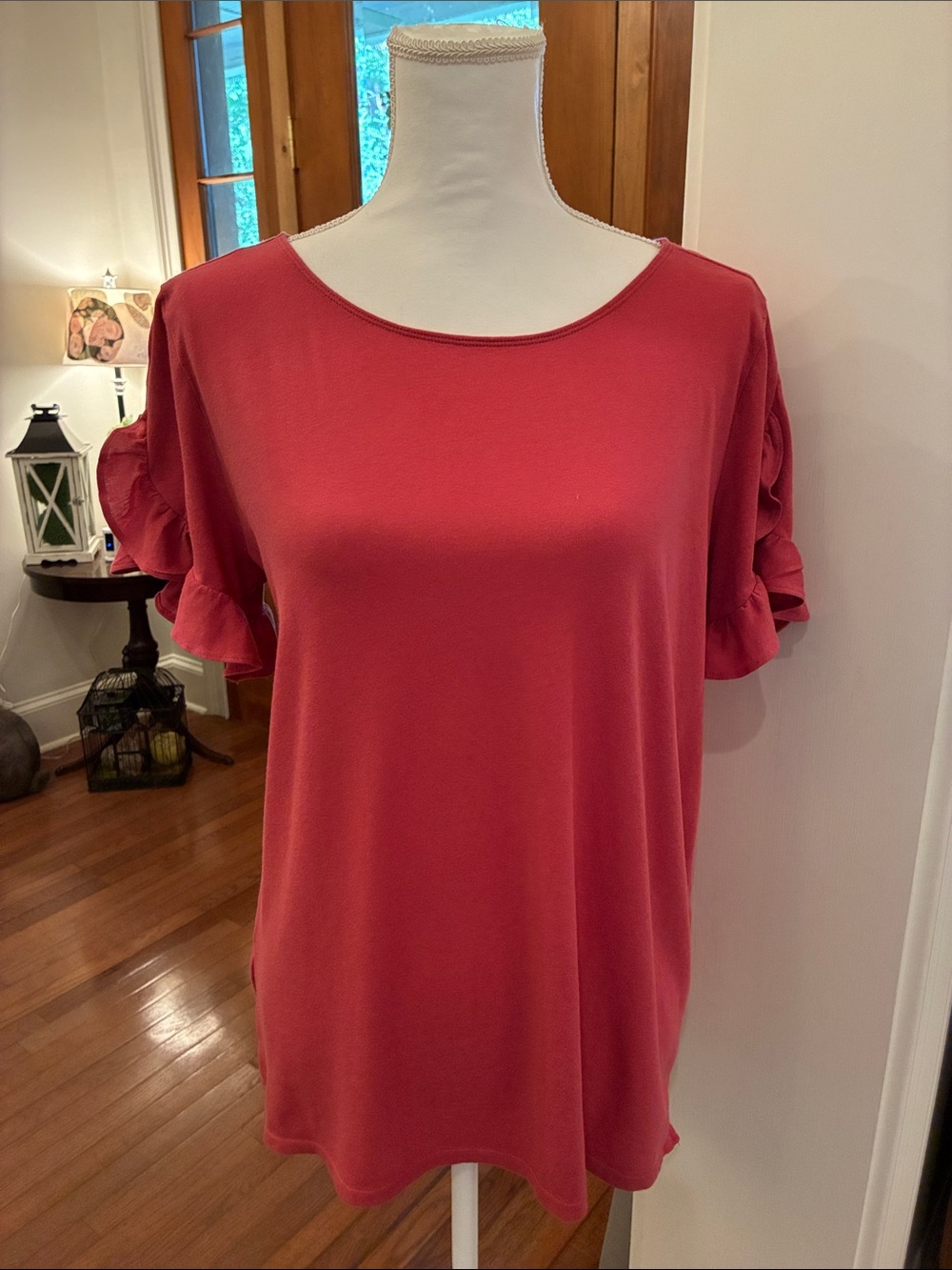 LOFT Rust Ruffle Sleeve Short Sleeve Tee 100% Cotton Size M
